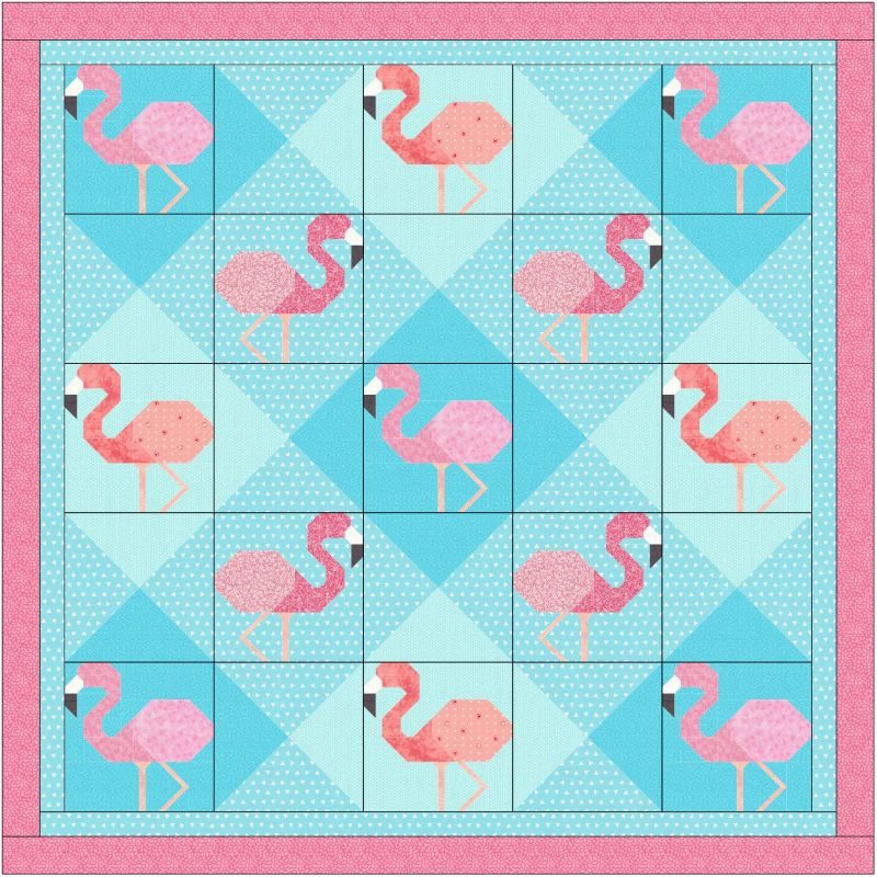 flamingo quilt with setting block